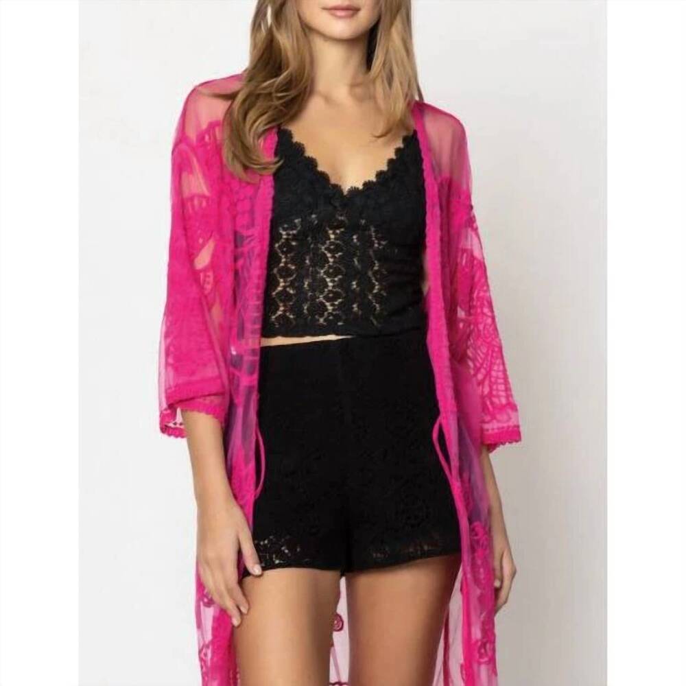 NEW FASHION CITY lace butterfly kimono in fuchsia